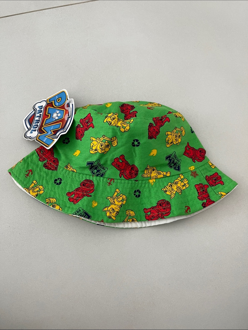 Paw Patrol Green Bucket Hat with Red & Yellow Character Print